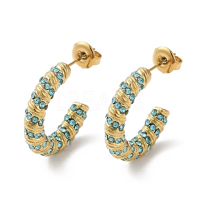 Real 18K Gold Plated 304 Stainless Steel with Glass Ring Stud Earrings EJEW-Z026-18G-03-1