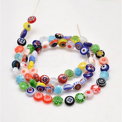 Handmade Millefiori Glass Flat Round Bead Strands X-LK-P010-03-1