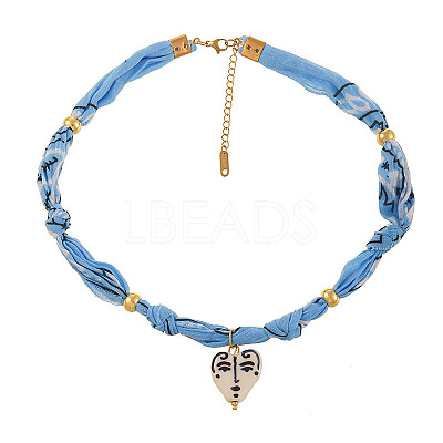 Brass Glass Pendant Printed Cloth Cord Necklaces for Women FS-WGEB349-01-1
