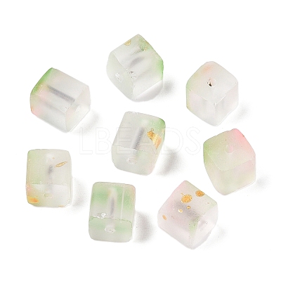 Frosted Glass Beads with Golden Glitter Powder DGLA-NH001-8mm-01E-1