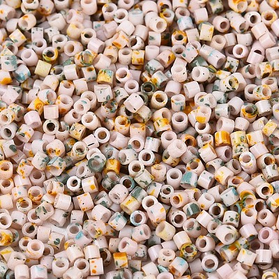 Spray Painted Picasso Cylinder Glass Seed Beads GLAA-T028-12A-05-1