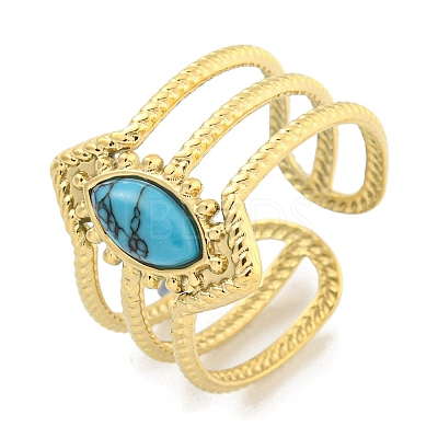 Ion Plating(IP) 304 Stainless Steel Synthetic Turquoise Cuff Rings G-Z056-03G-04-1