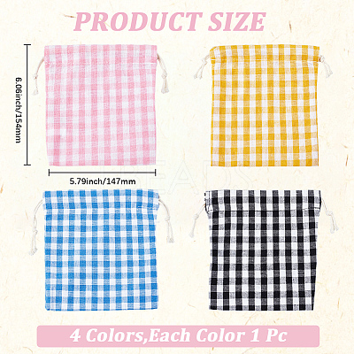4Pcs 4 Colors Tartan Linen Storage Bags ABAG-CY0001-08-1