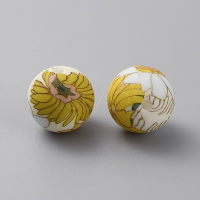Round with Flower Food Grade Eco-Friendly Silicone Beads SIL-WH0006-21E-1