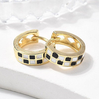 Tartan Pattern Enamel Chunky Hinged Huggie Hoop Earrings for Women EJEW-P196-22G-01-1