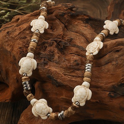 Sea Turtle Dyed Synthetic Turquoise & Coconut Heishi Beaded Necklaces for Men FS-WG4C8C3-02-1