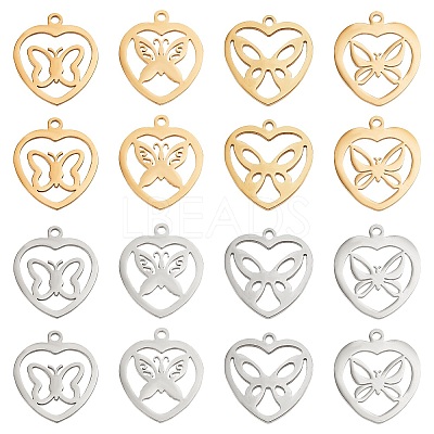 16Pcs 8 Style 201 Stainless Steel Pendants STAS-UN0032-09-1