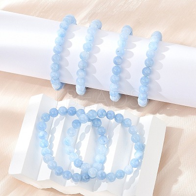 Natural & Dyed White Jade Bead Stretch Bracelets X-BJEW-K212-B-018-1