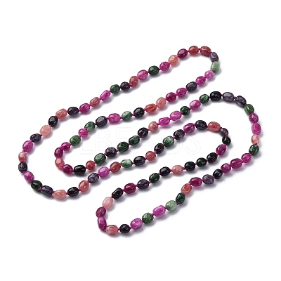 Natural Dyed Malaysia Jade Tumble Stone Nuggets Beaded Long Necklaces for Women NJEW-F340-A08-1