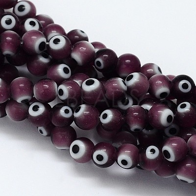 Handmade Evil Eye Lampwork Round Bead Strands LAMP-L055-6mm-04-1