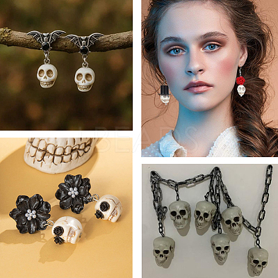 100Pcs Dyed Synthetic Turquoise Halloween Skull Charms PALLOY-BM00006-1