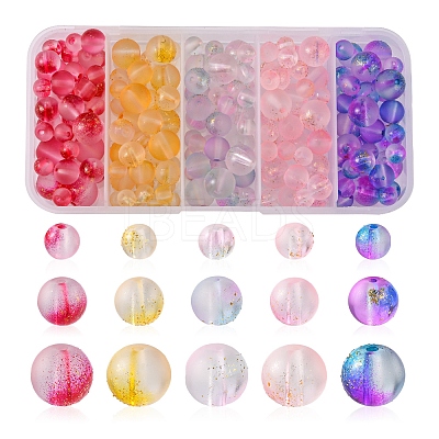 190Pcs 15 Style Frosted Spray Painted Glass Beads Strands GLAA-FS0001-27-1