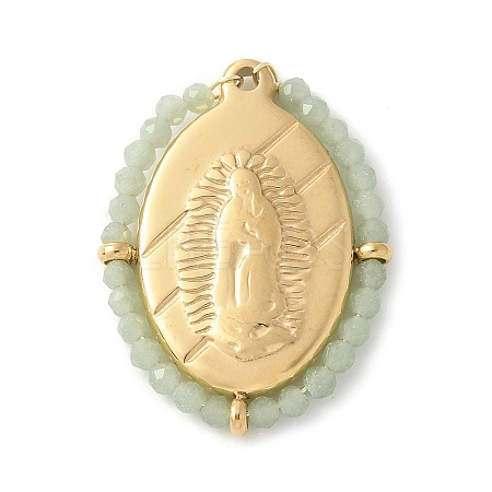 304 Stainless Steel Oval Embossed Jesus Pendants STAS-L022-490G-02-1