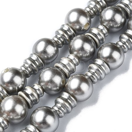 Shell Pearl 3-Hole Guru Beads Strands G-K149-53B-1