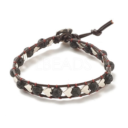 Natural Lava Rock & Alloy Heart Braided Beaded Bracelet BJEW-JB08302-1