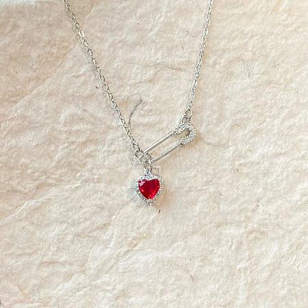 Heart Safety Pin Brass Pave Cubic Zirconia Pendant Necklaces for Women FS-WGA6C95-10-1