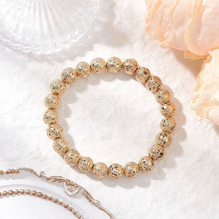 Electroplated Natural Lava Rock Round Beads Stretch Bracelets for Women Men BJEW-JB11982-01-1