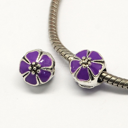 Alloy Enamel Flower Large Hole Style European Beads MPDL-R036-51D-1