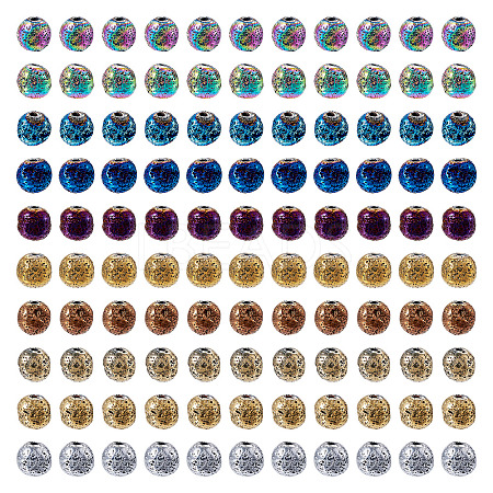 150Pcs 10 Colors Electroplated Natural Lava Rock Beads Strands G-PJ0001-03B-1