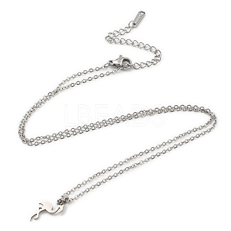 Non-Tarnish 201 Stainless Steel Flamingo Pendant Necklace with Cable Chains NJEW-Q317-13P-1