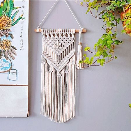 Cotton Cord Macrame Woven Wall Hanging HJEW-C010-17-1