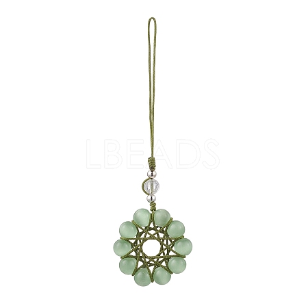 Cat Eye Flower Pendant Decorations HJEW-TA00419-04-1
