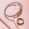 Stainless Steel Wire Twist Bangles & Cuff Rings Sets FS-WG3AC7D-01-4