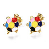 Brass Enamel Stud Earrings EJEW-T014-50G-NF-2