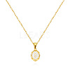 304 Stainless Steel Enamel White Oval with Letter Pendant Necklaces for Men Women FS-WG94BAB-02-1