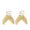 Fishtail Brass Micro Pave Clear Cubic Zirconia Stud Earring Findings KK-D102-06G-4