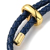 Brass Column Bar Link Bracelet with Leather Cords BJEW-G675-05G-02-3