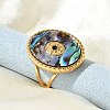 Oval 304 Stainless Steel & Paua Shell & Rhinestone Cuff Rings for Women RJEW-G346-06G-01-3