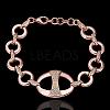 Real Rose Gold Plated Tin Alloy Rhinestone Ring Link Bracelets For Women BJEW-BB13771-RG-3