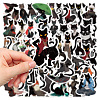 50Pcs Black Cat PVC Waterproof Sticker Labels PW-WG25996-01-4