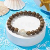 Natural Wood Round & Synthetic Turquoise Turtle Beaded Stretch Bracelet for Women BJEW-JB09700-06-2