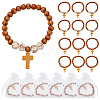 ARRICRAFT 30Pcs 2 Style Natural Wood Round Beaded Stretch Bracelets with Cross Charms for Men Women BJEW-AR0001-08-1