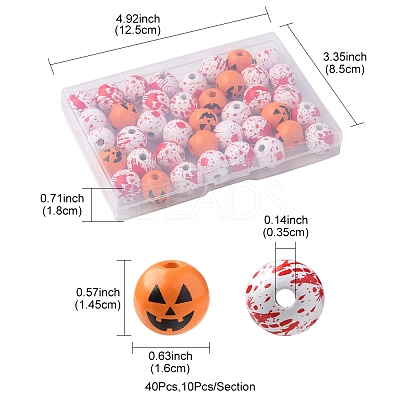 40Pcs 4 Colors Halloween Theme Printed Natural Wooden Beads WOOD-FS0001-03-1