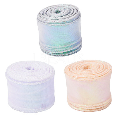 3 Rolls 3 Colors Flat Rainbow Color Organza Ribbon OCOR-TA0001-47-1