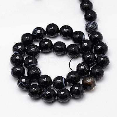 Natural Black Striped Agate/Banded Agate Beads Strands G-G581-10mm-03-1