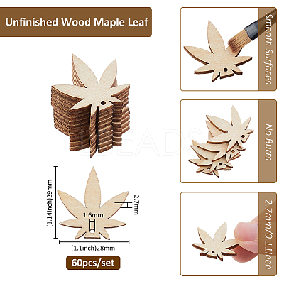 60Pcs Wood Pendants WOOD-FH0002-30C-1