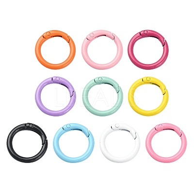 10Pcs 10 Colors Spray Painted Eco-Friendly Alloy Spring Gate Rings FIND-YW0002-27-1