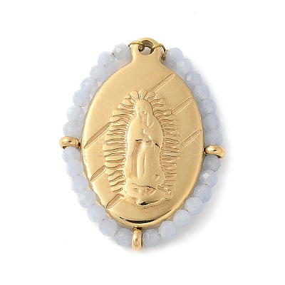 304 Stainless Steel Oval Embossed Jesus Pendants STAS-L022-490G-03-1