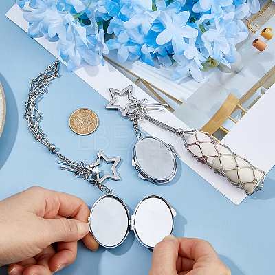 Mirror Alloy & Iron Pendant Decorations HJEW-WH0068-90B-1