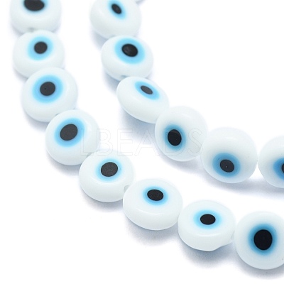 Handmade Evil Eye Lampwork Flat Round Bead Strands LAMP-L058-12mm-14-1