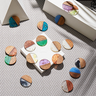 Opaque Resin & Transparent Resin & Walnut Wood Pendants RESI-SZ0001-12-1