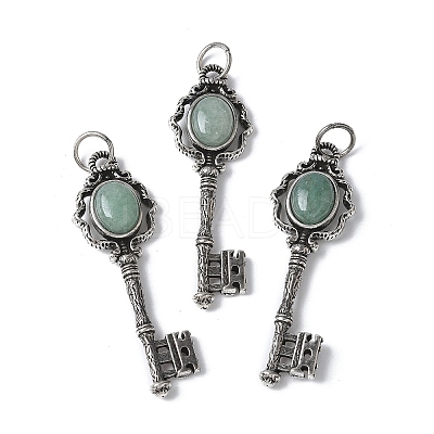 Key Brass Natural Green Aventurine Big Pendants KK-D361-01AS-14-1
