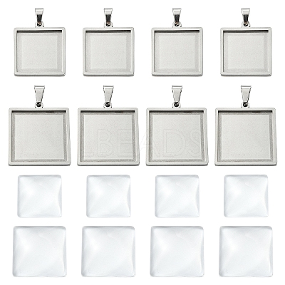 8Pcs 2 Styles 304 Stainless Steel Pendant Cabochon Settings STAS-YW0003-49-1