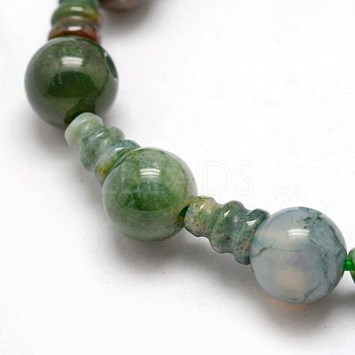 Natural Moss Agate 3-Hole Guru Bead Strands G-K149-10-1