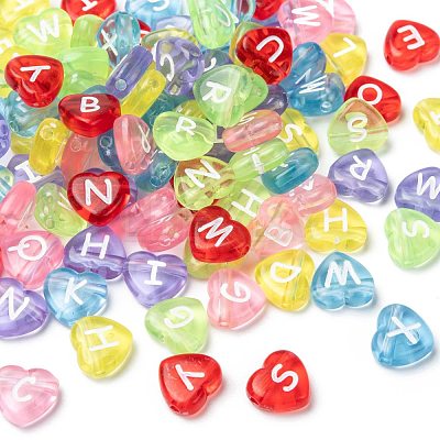 Transparent Acrylic Heart Horizontal Hole Letter Beads X-TACR-Q101-01-1