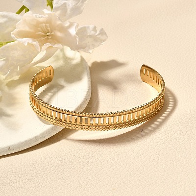 304 Stainless Steel Open Cuff Bangles for Women BJEW-Z083-02G-05-1